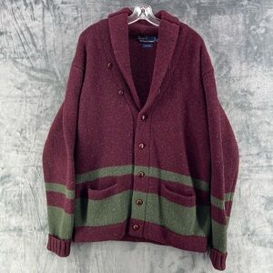 Polo Ralph Lauren Men’s Large Wool Cardigan Burgundy Cable Knit Shawl Collar